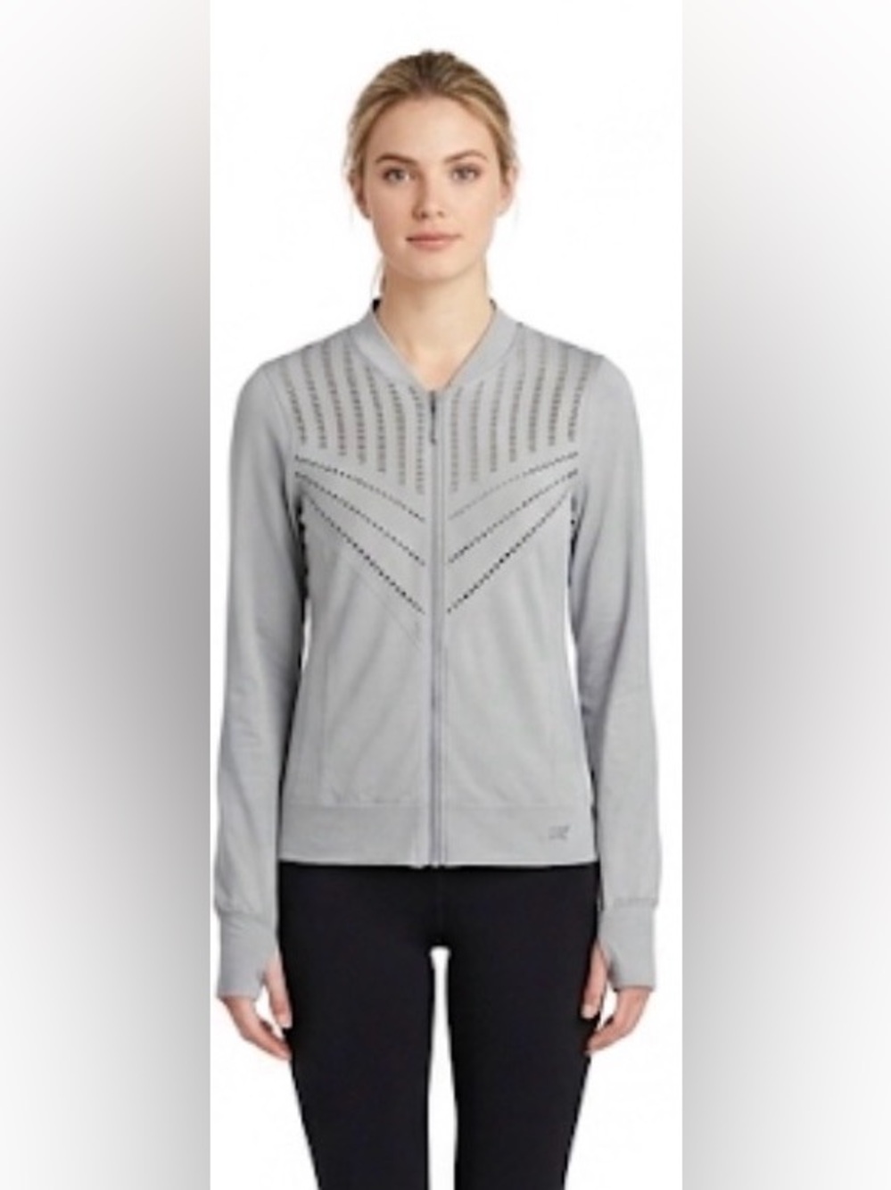 Marika Light Gray Laser-Cut Zip-Front Athletic Jacket size medium like ne